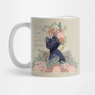 Blue woman face with flowers - Live life in full bloom Mug